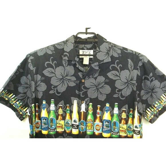 KYs Hawaiian Shirt Floral Beer Button Front Made In Hawaii Mens Size L - Picture 3 of 6